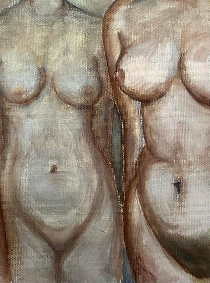 Oil painting Undraped models Tatyana Nikolsk: female figure torsos in beige tones
