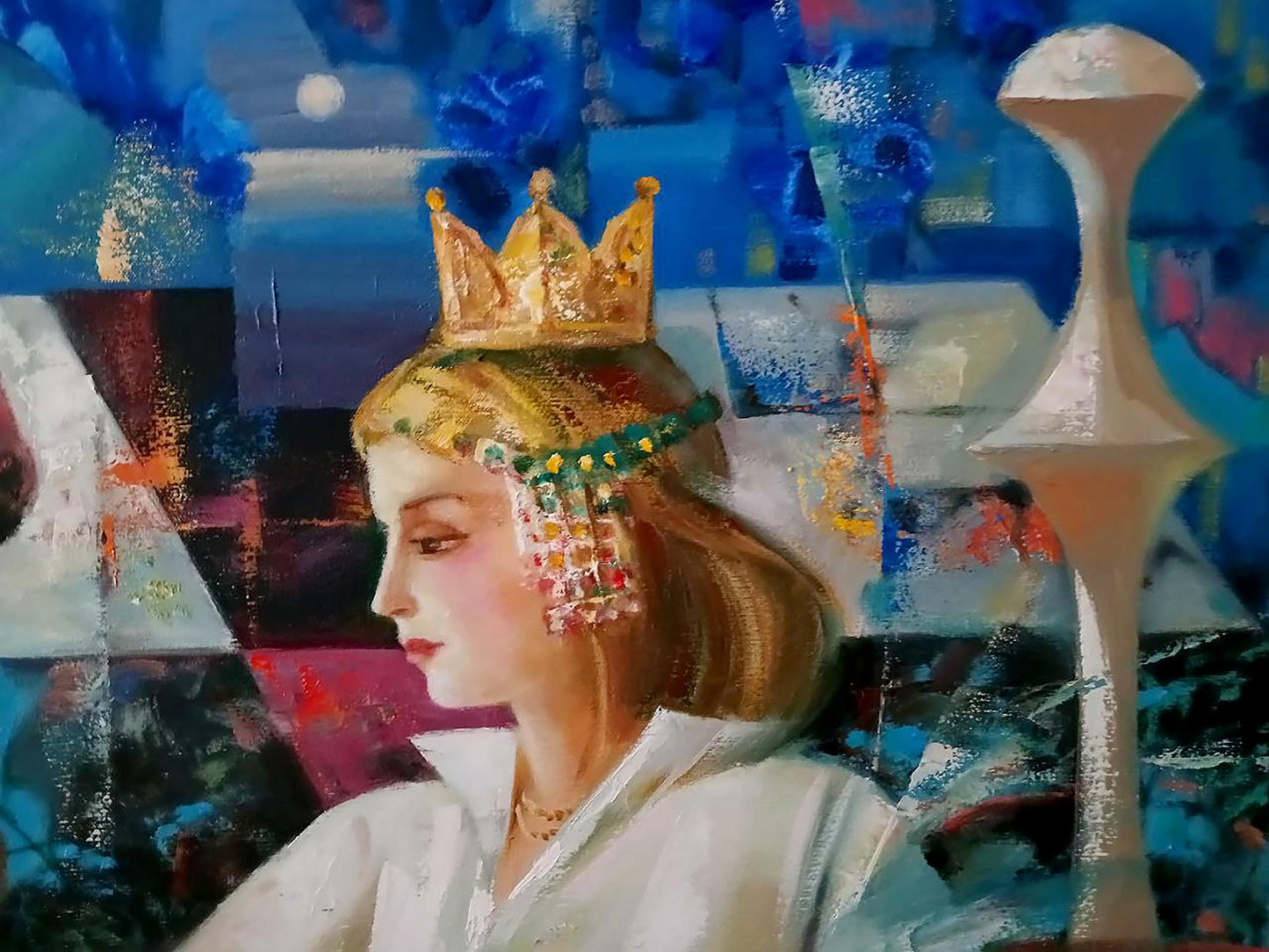Queen Anatoly Tarabanov abstract oil painting with golden jeweled crown
