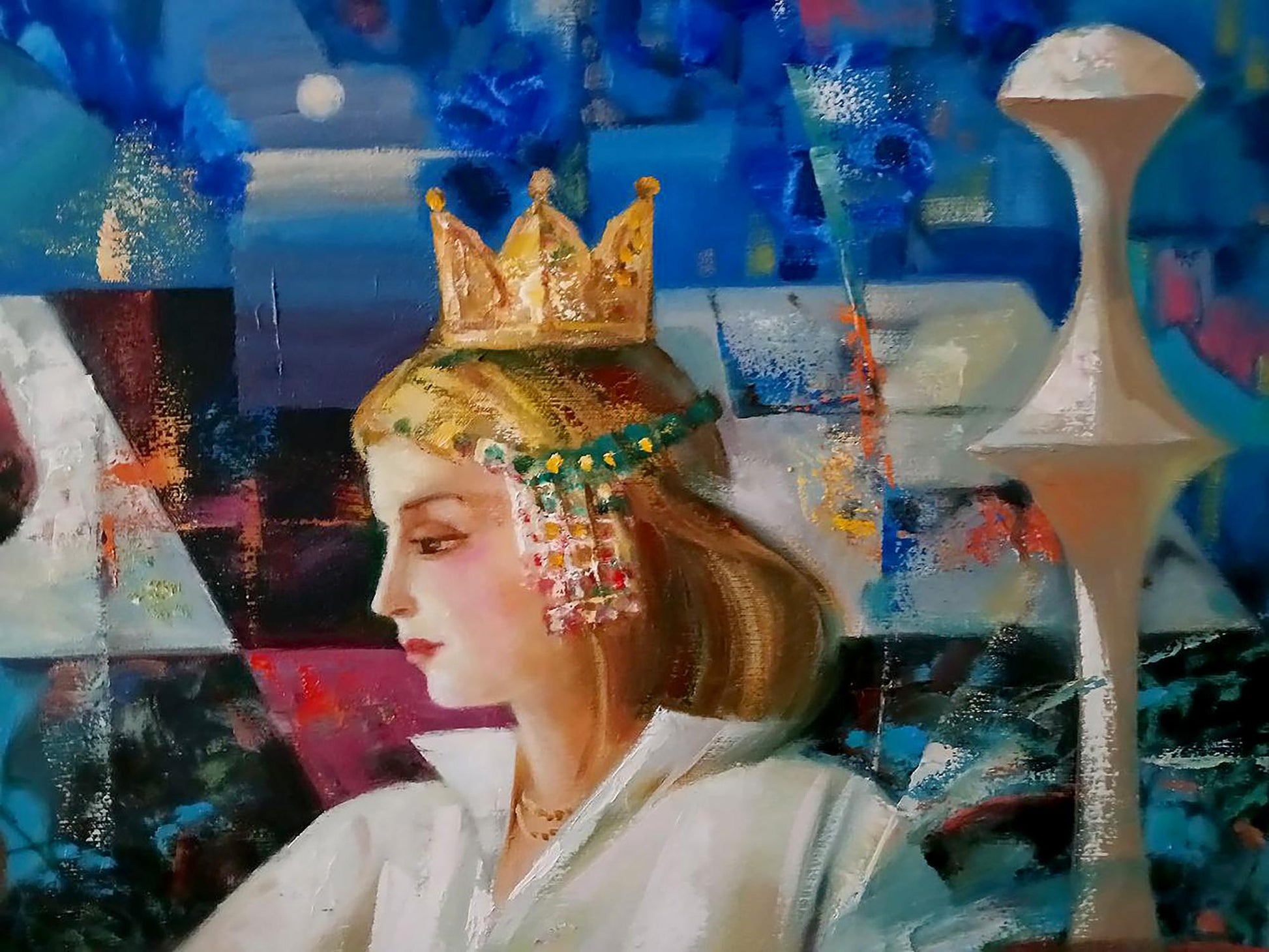 Queen Anatoly Tarabanov abstract oil painting with golden jeweled crown