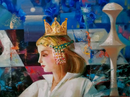 Queen Anatoly Tarabanov abstract oil painting with golden jeweled crown