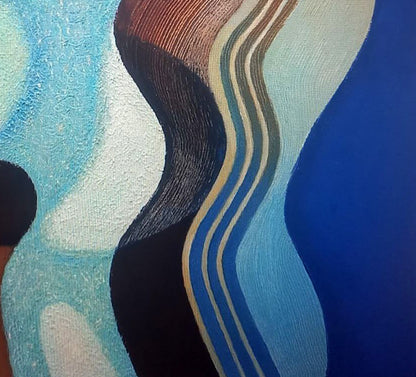 Oil painting Metamorphosis by Alexander Strashevich with blue black beige wavy stripes