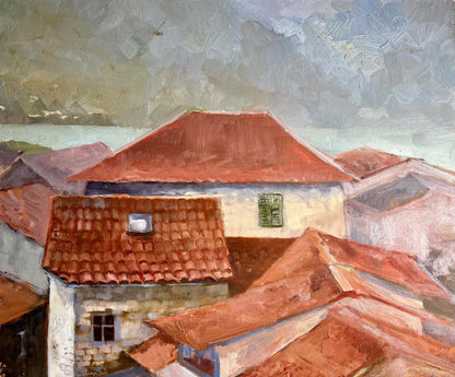 Oil painting Streets of the town Tatyana Derdey with terracotta roofs