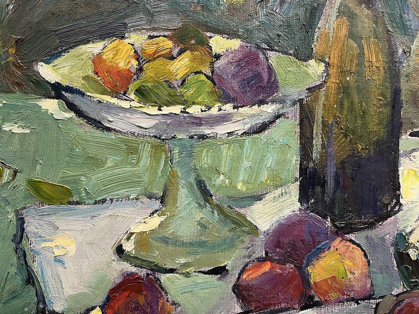 Oil painting still life by Oleksandr Andreev: ceramic bowl with colorful fruit