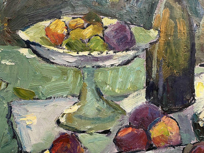 Oil painting still life by Oleksandr Andreev: ceramic bowl with colorful fruit