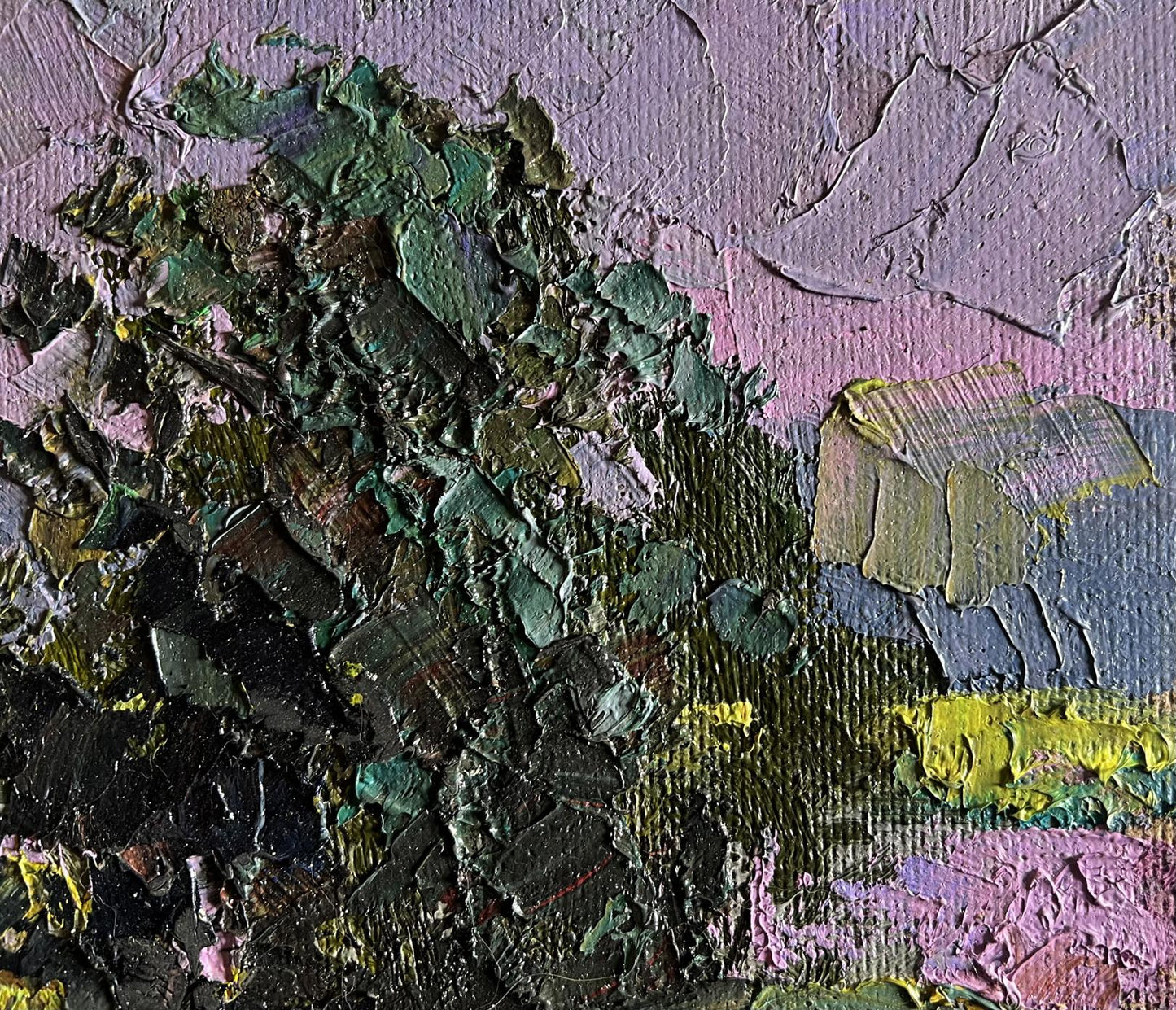 Oil painting Natural meadow by Boris Serdyuk with impasto greens and purples
