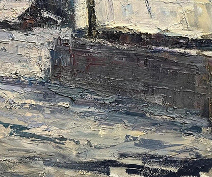 Textured oil painting March frosts by Volodymyr Pashchenko, rugged coast