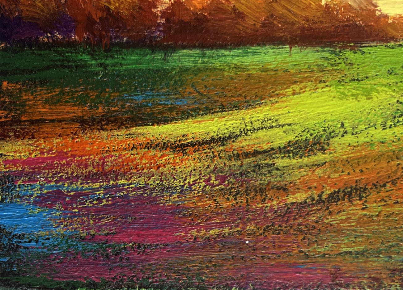 Oil painting Romantic evening by V. Zadorozhnya vibrant abstract landscape