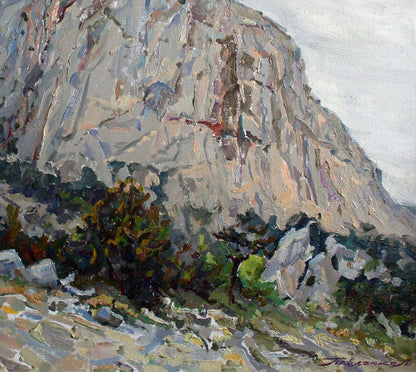 Oil painting Rocky Mountain by Leonid Pavlenko, textured rugged peak