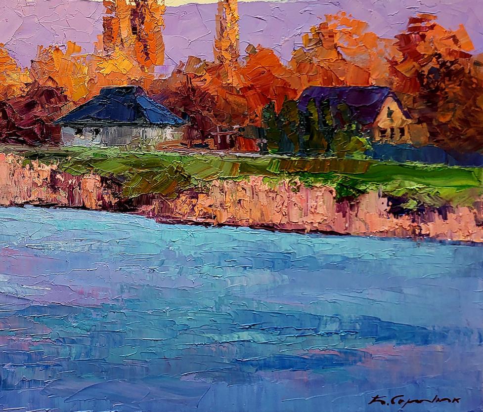 Vibrant impressionist oil painting Behind the River by Boris Serdyuk
