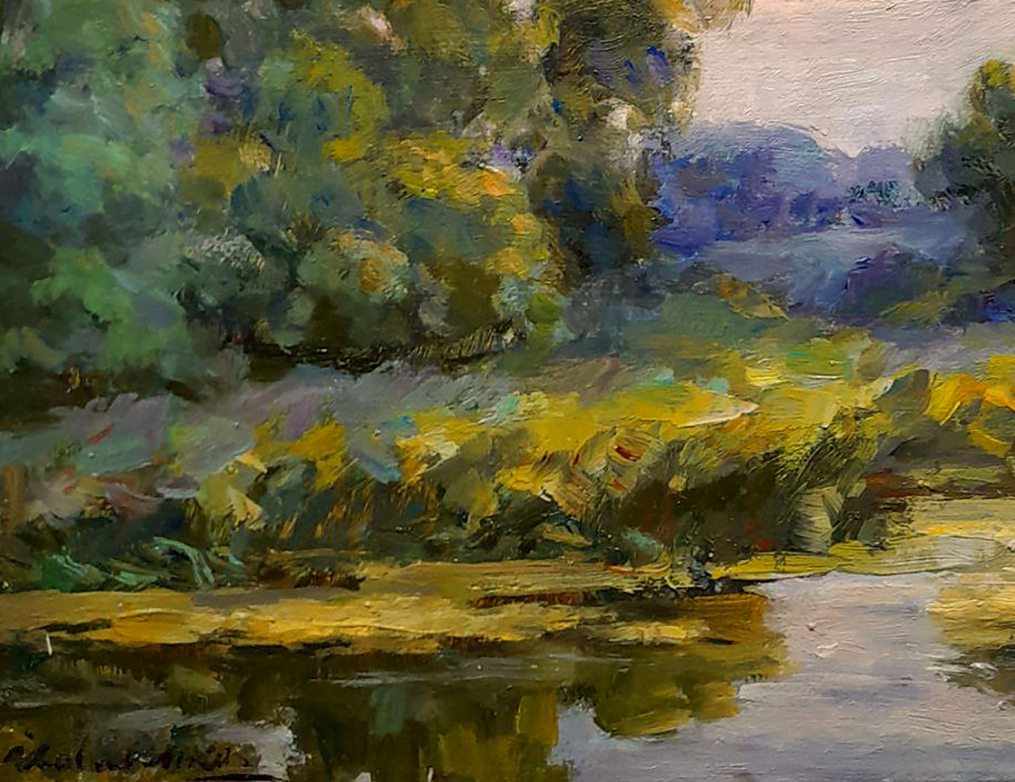 Vibrant impressionist oil painting Walking by the River by Ivan Kovalenko