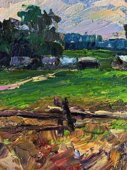 Vibrant impressionist oil painting The edge of the village by Boris Serdyuk
