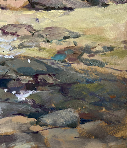 Oil painting Freedom over the sea by Yuriy Suprunchuk with rocky streambed
