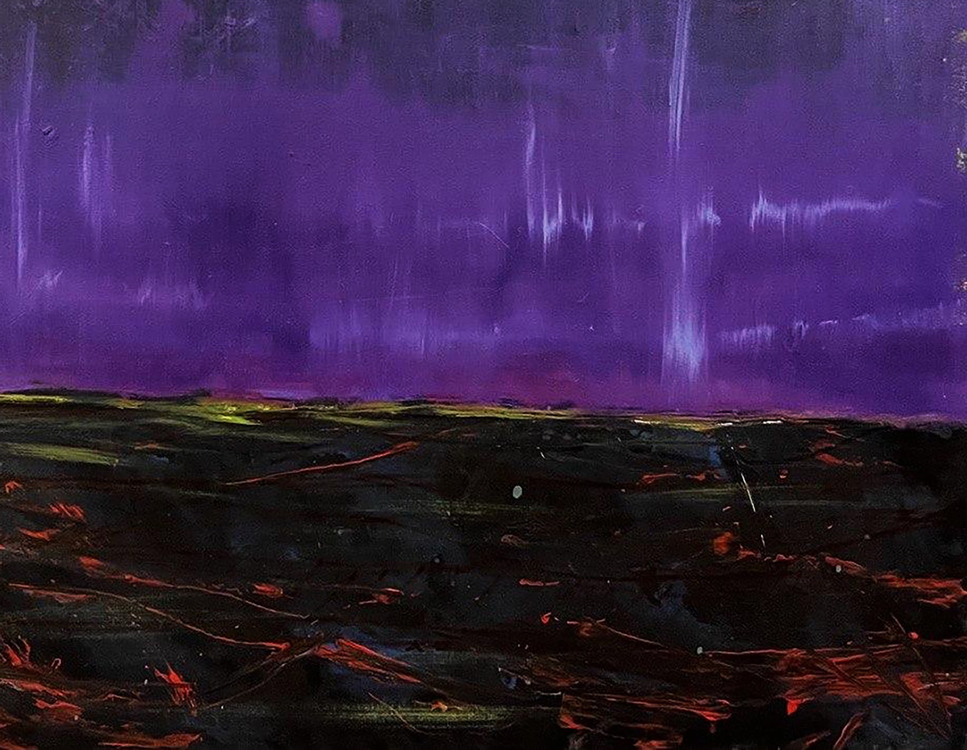 Oil painting Space Landscape by Serhiy Kovalev: purple sky, green red streaks