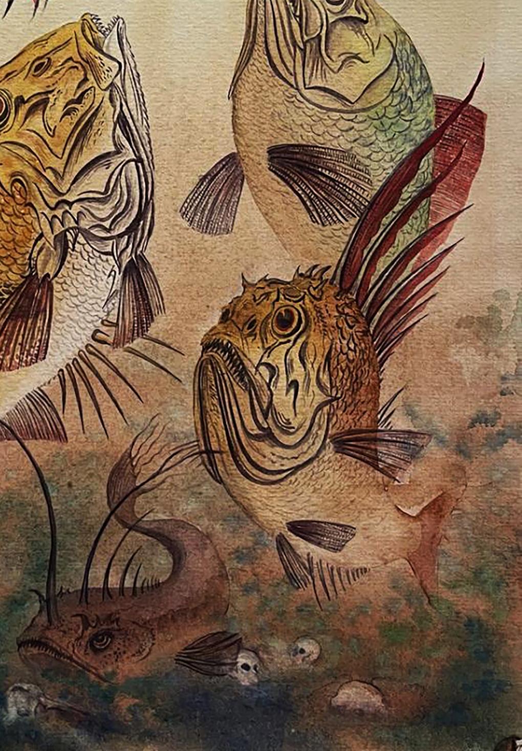 Watercolor painting of predatory fish by Dmytro Startsev