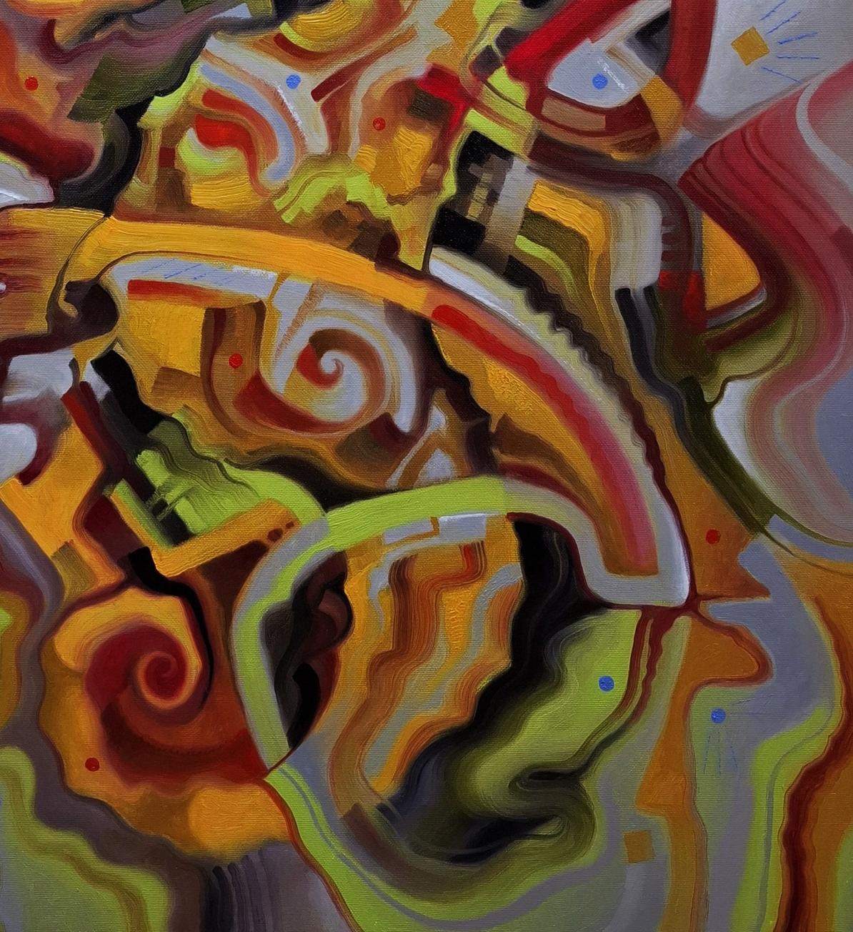 Vibrant Sergiy Voichenko oil painting of seahorse game in swirling warm hues