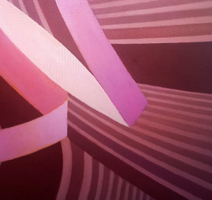 Oil painting Pink ribbon by Alexander Strashevich with pink magenta stripes on maroon