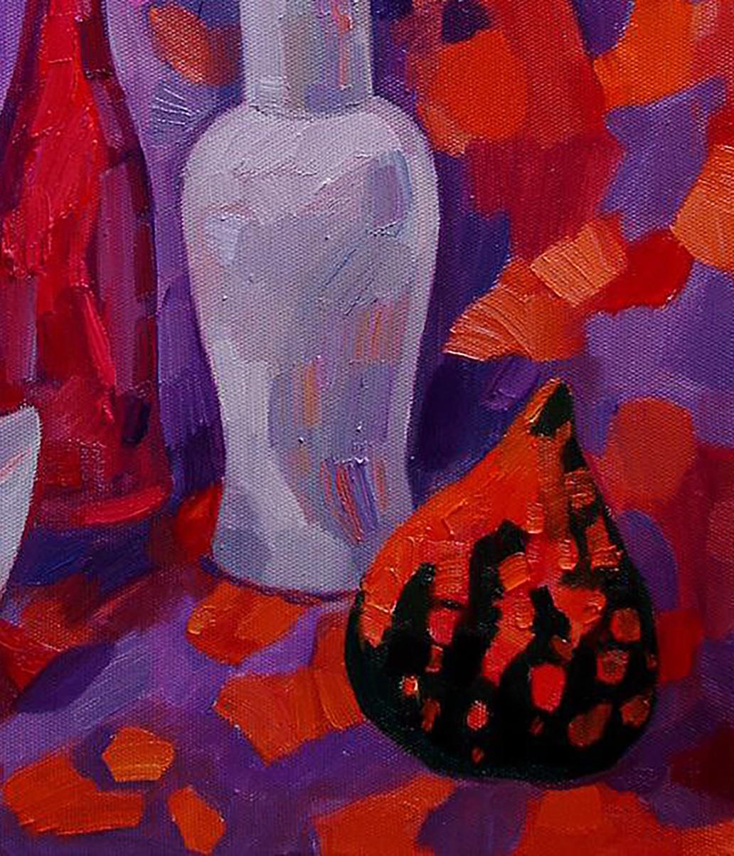 Tall white ceramic vase by Tatyana Shulyak on oil painting backdrop