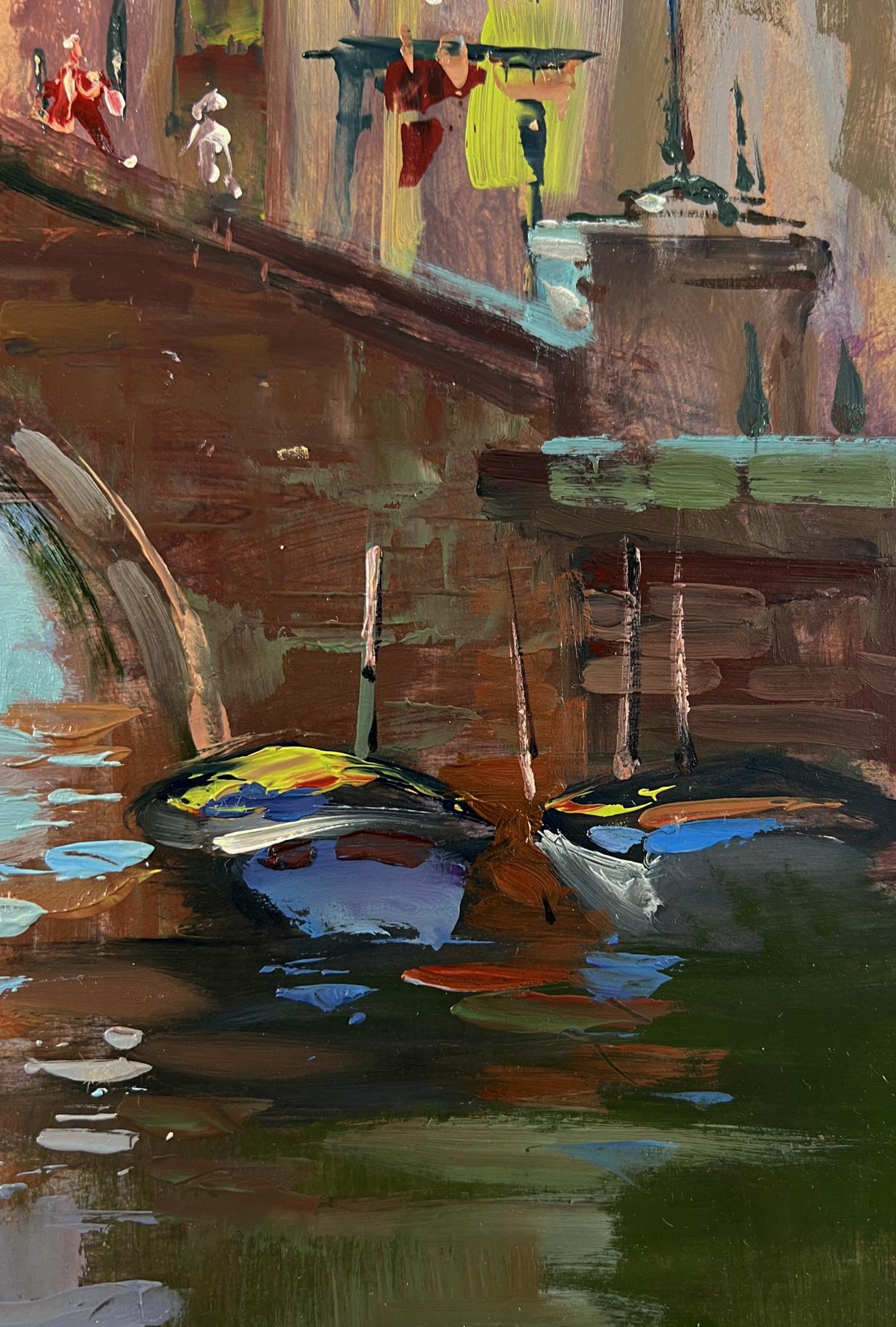 Vibrant impressionistic oil painting of canal city river by Yuriy Suprunchuk