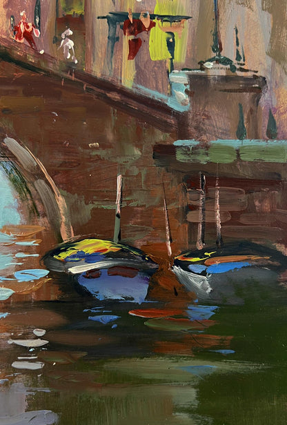 Vibrant impressionistic oil painting of canal city river by Yuriy Suprunchuk