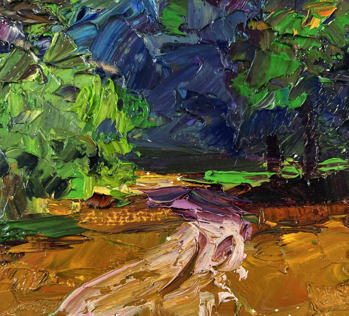 Oil painting The road to the green dense forest by Boris Serdyuk