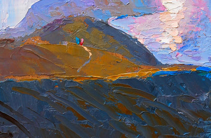 Oil painting Mountain sketch by Egor Shvachunov: textured blue-purple mountains