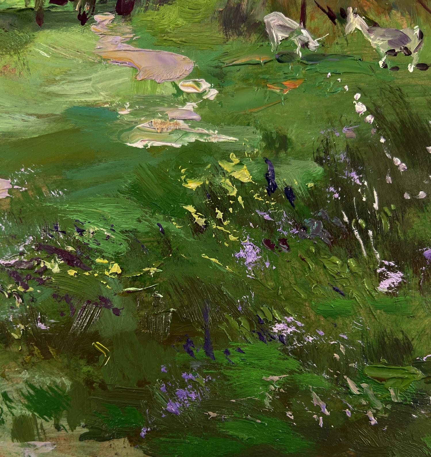 Vibrant impressionist oil painting of Yuriy Suprunchuk country house in lush field