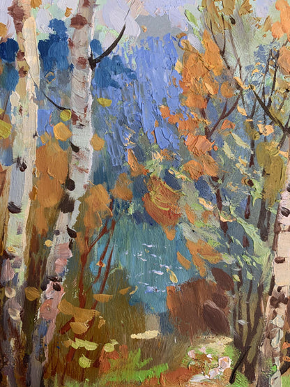 Autumn birch grove oil painting by Yuriy Suprunchuk