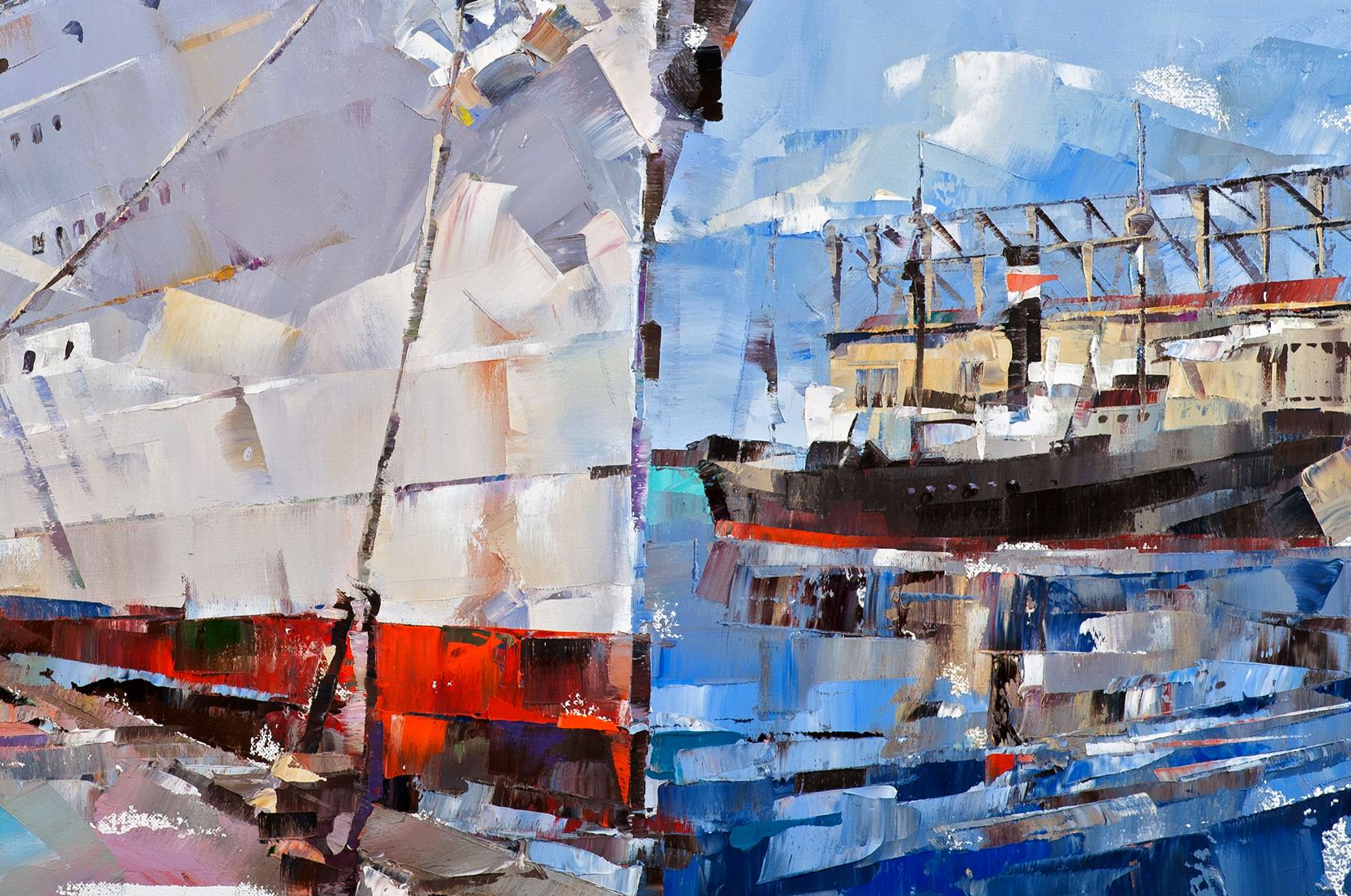 Oil painting of passenger steamship Milwaukee by Volodymyr Gluhomanyuk