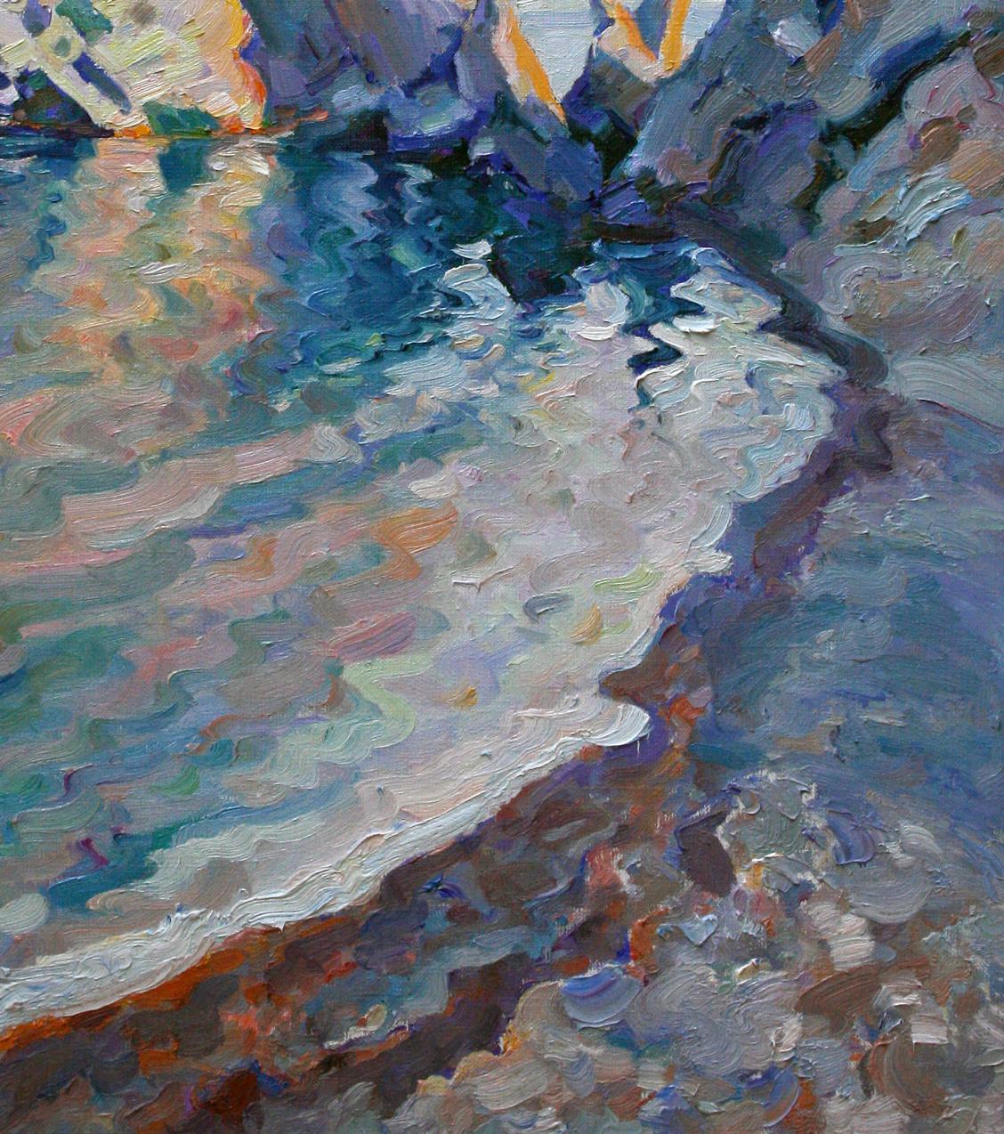 Oil painting Rock on the seashore by Leonid Pavlenko, textured coastal scene