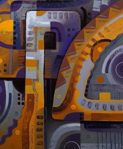 Oil painting Walking in the Labyrinth by Sergiy Voichenko with bold geometric shapes