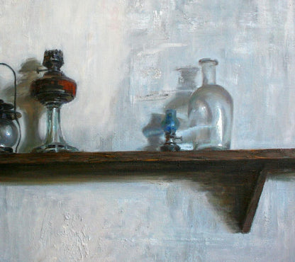 Vintage red black oil lamp by Leonid Pavlenko oil painting