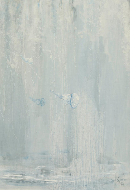 Oil painting Neptuno by Oleg Kateryniuk with blue white vertical brushstrokes