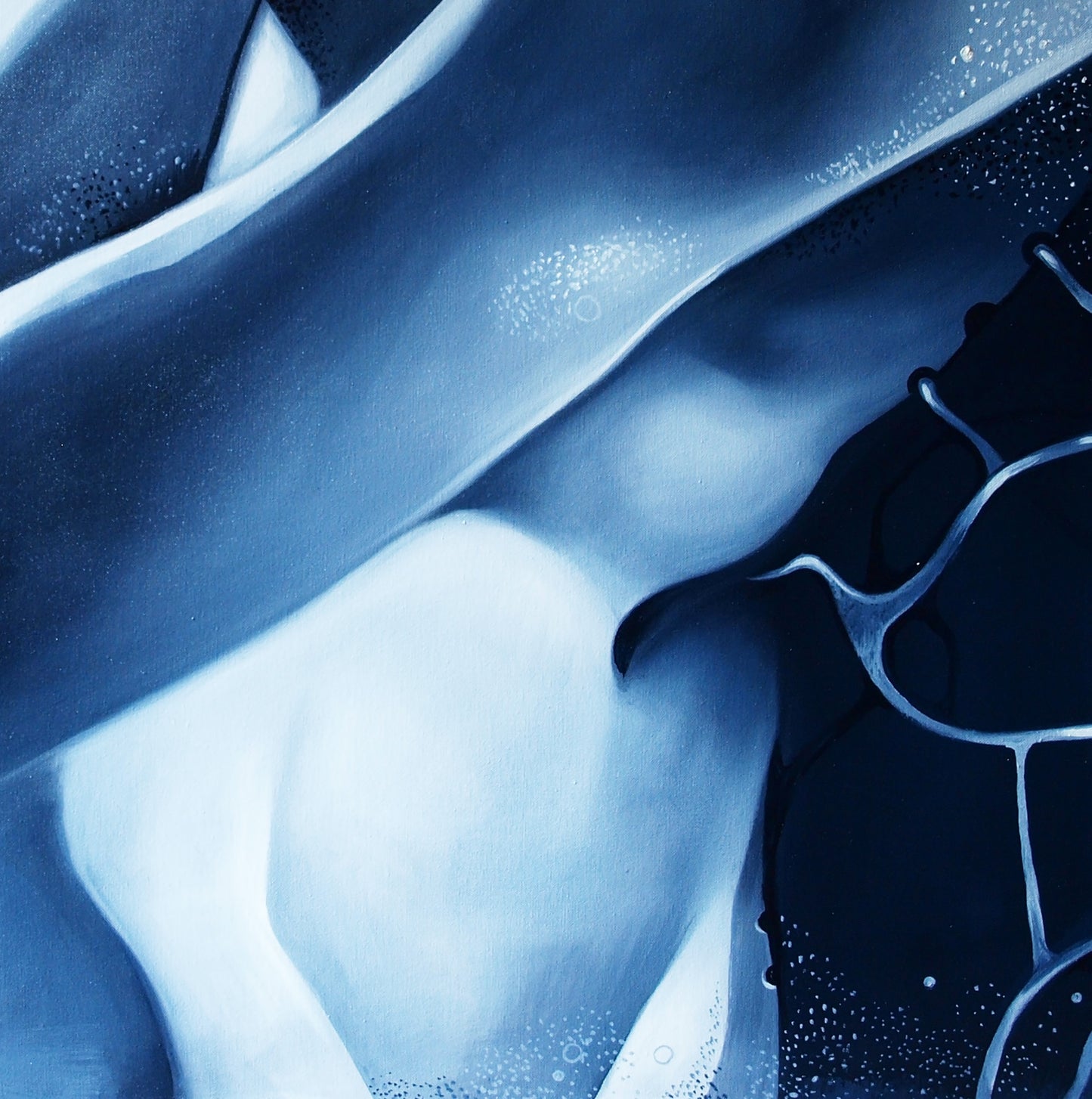 Abstract blue white oil painting Touching bodies by Konsta G. Amelinn