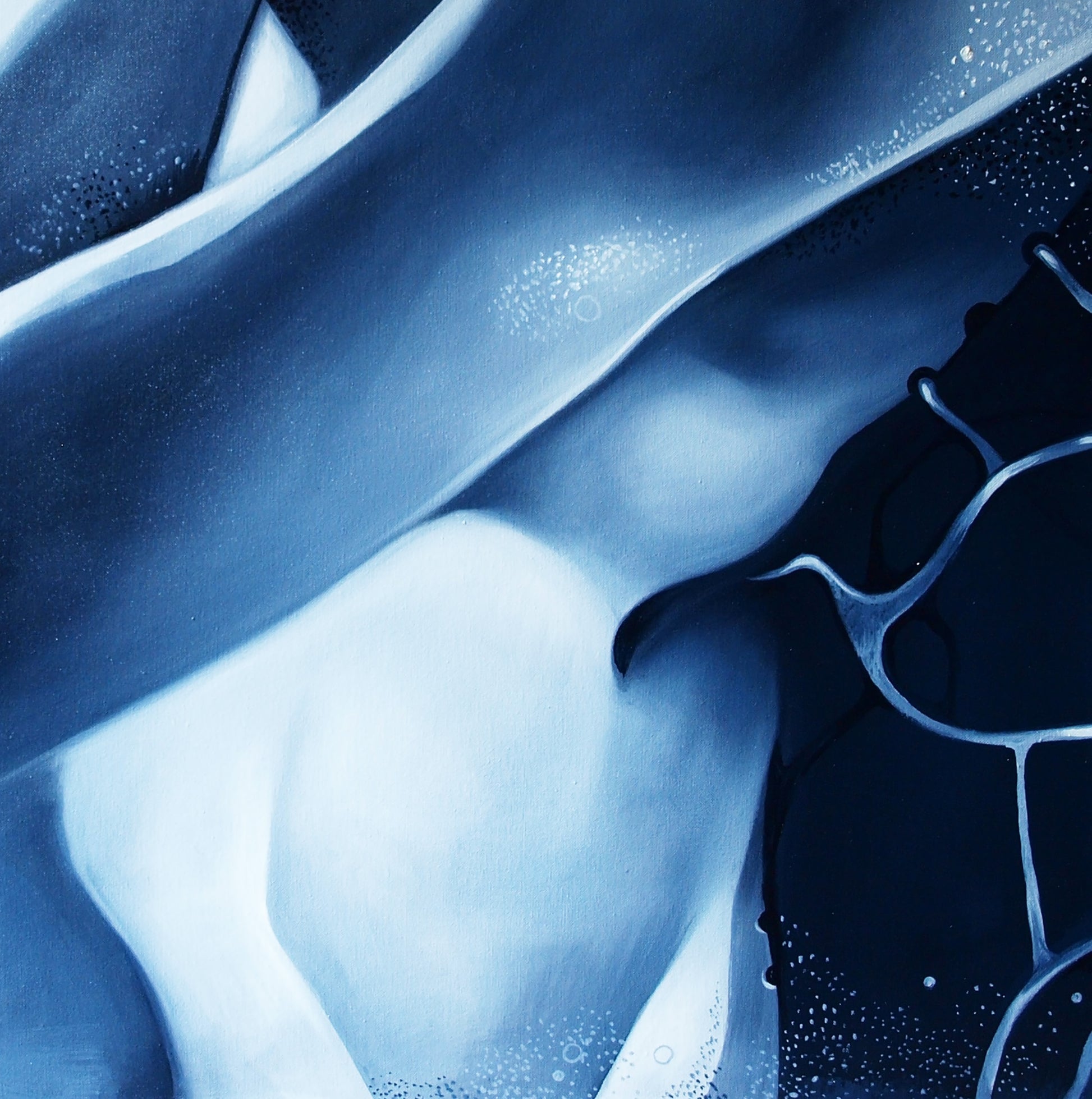 Abstract blue white oil painting Touching bodies by Konsta G. Amelinn
