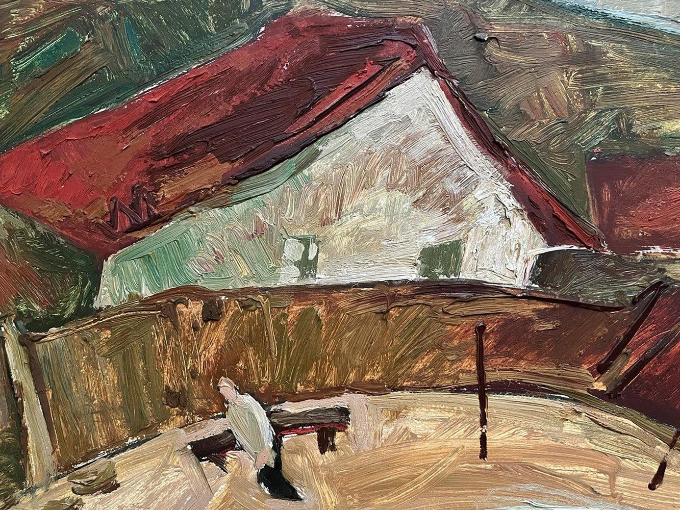 Oil painting of Fisherman’s House by Oleksandr Andreev, rustic white house with red roof