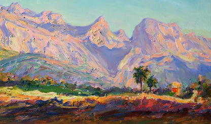 Oil painting Southern morning by Leonid Pavlenko: vibrant purple mountain range