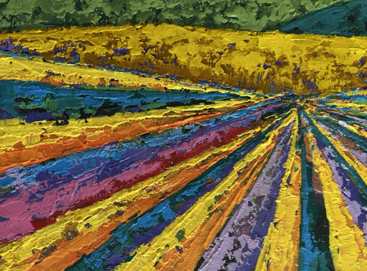 Vibrant oil painting A fleeting memory of sunset V. Zadorozhnya with rainbow field