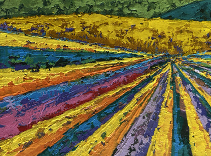 Vibrant oil painting A fleeting memory of sunset V. Zadorozhnya with rainbow field