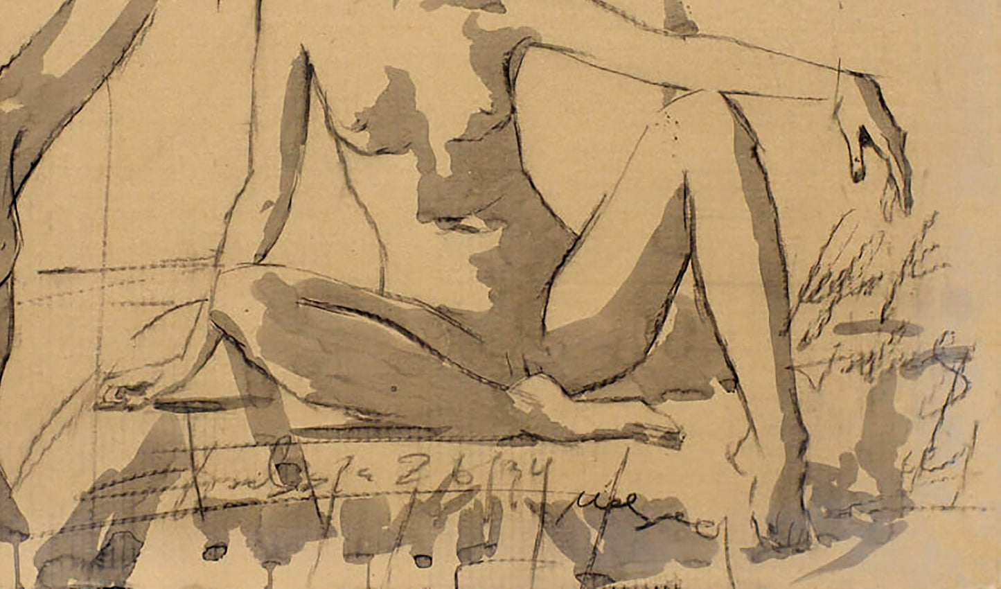 Charcoal ink figure sketch by Dima Filatov on aged paper