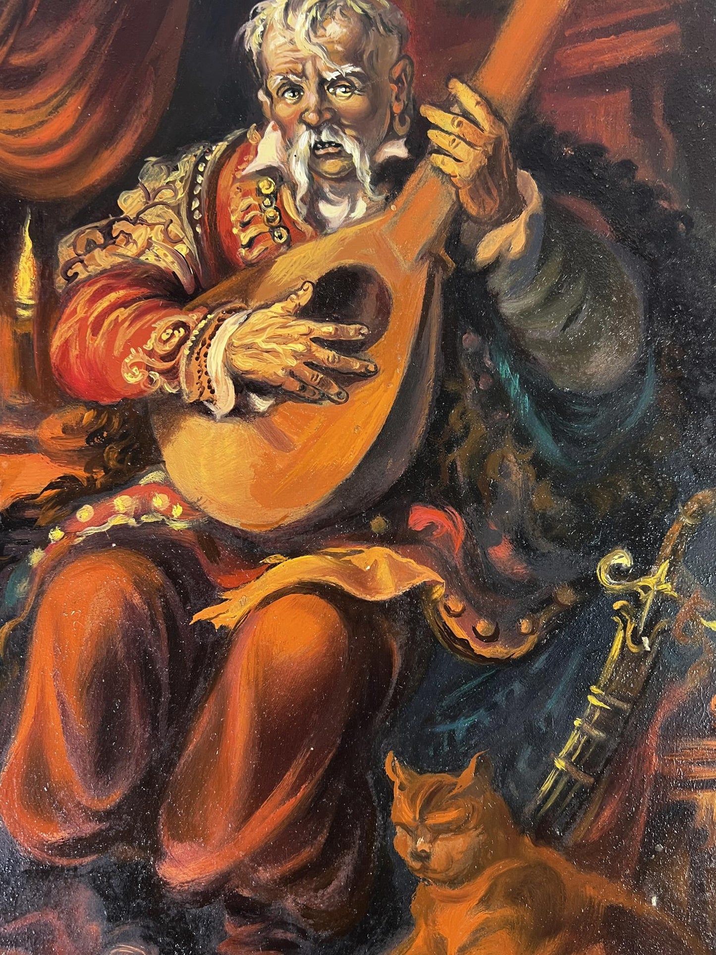 Oil painting of man with ornate bandura by Alexander Litvinov