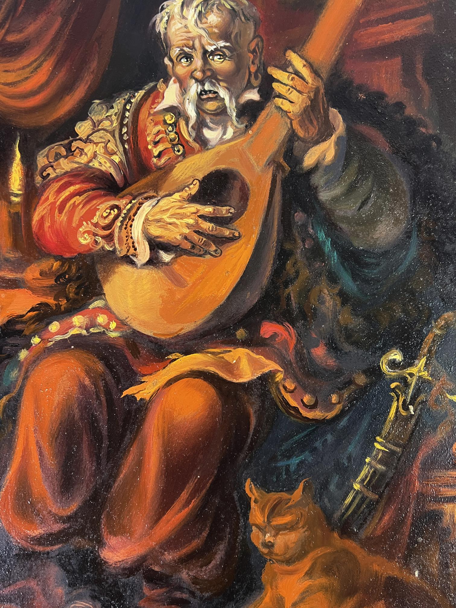 Oil painting of man with ornate bandura by Alexander Litvinov