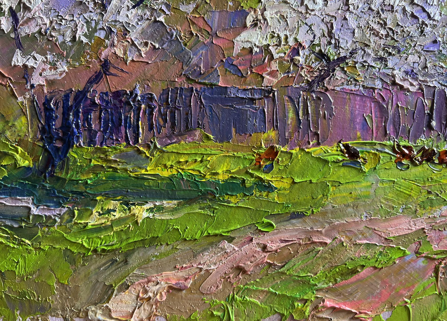Oil painting of cherry blossoms by Boris Serdyuk with vibrant impasto strokes