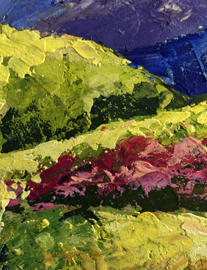 Vibrant oil painting Yellow clouds in mountain valley by V. Zadorozhnya