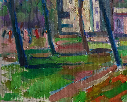 Vibrant impressionist oil painting Spring in the park by Pavel Dobrev