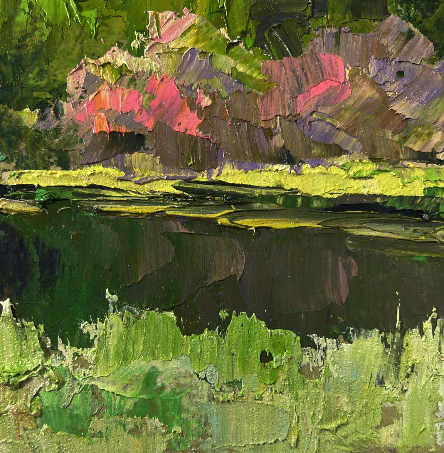 Vibrant impressionist oil painting Spring lake in the forest by Boris Serdyuk