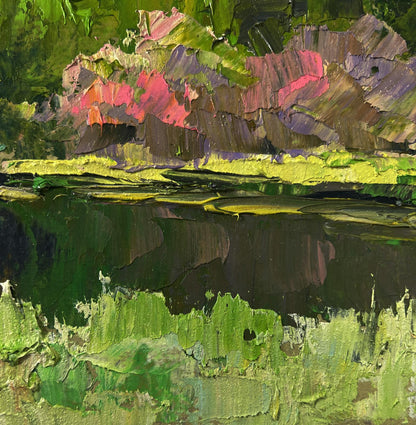 Vibrant impressionist oil painting Spring lake in the forest by Boris Serdyuk