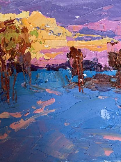Vibrant impressionist oil painting In the evening in the cold by Oksana Ivanyuk