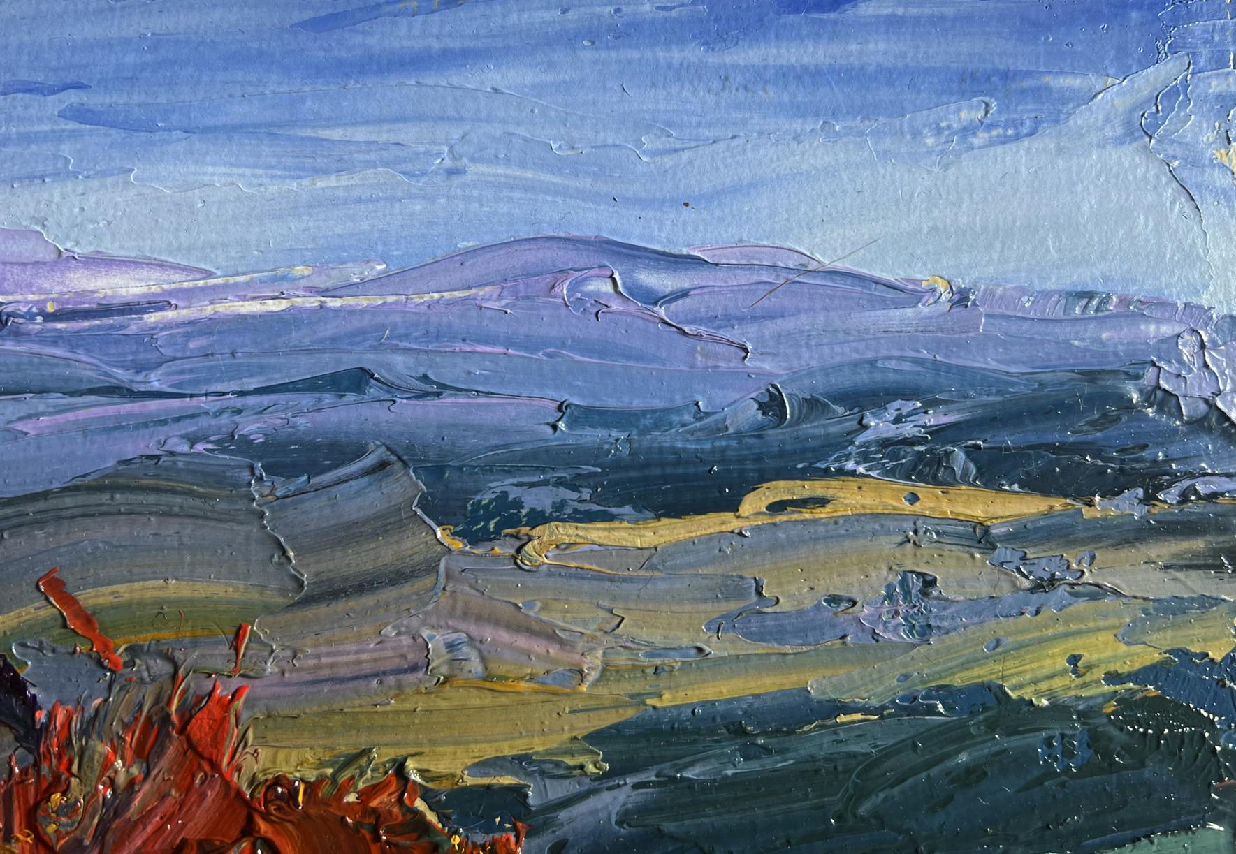 Oil painting Golden Mountain Fields by Boris Serdyuk, textured impressionist landscape