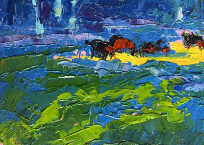 Vibrant impressionist oil painting Spring Meadows by Oksana Ivanyuk