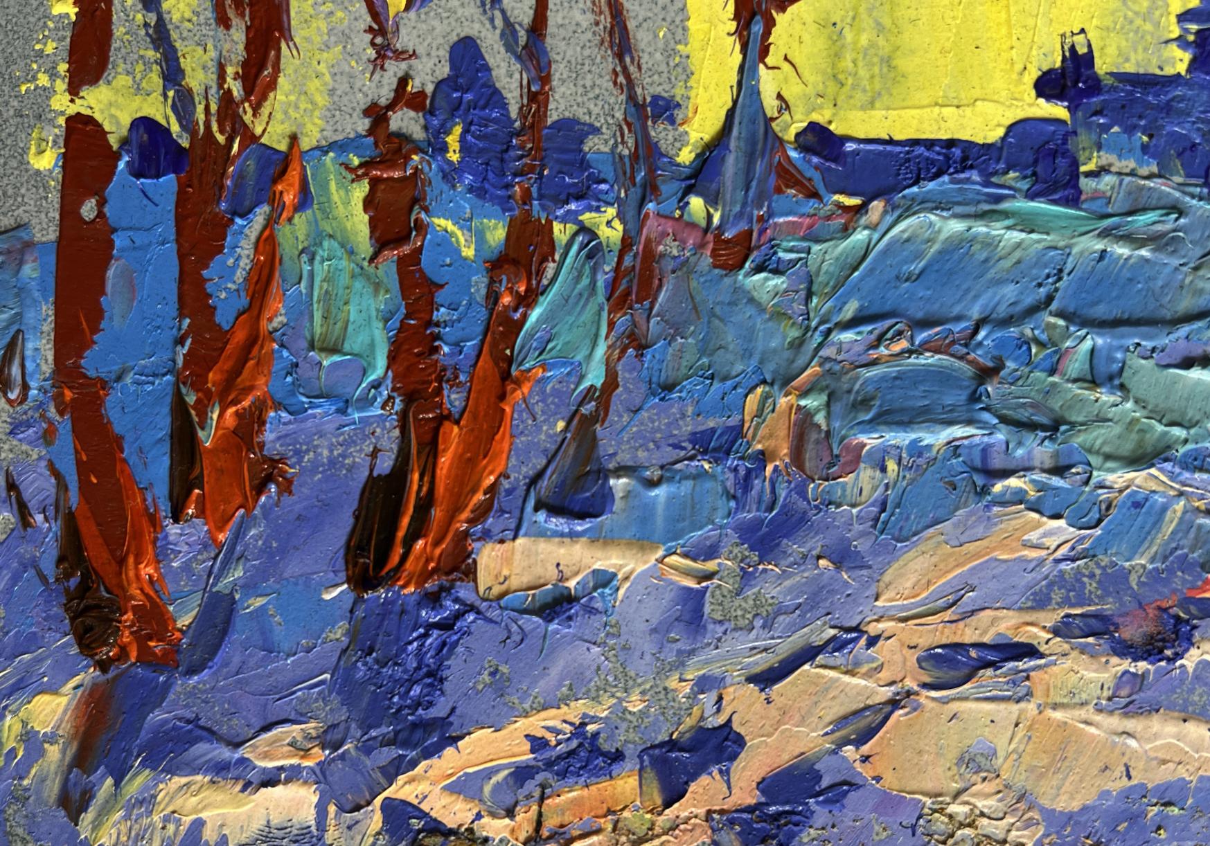 Vibrant Oleksiy Ivanyuk oil painting: Winter evening with yellow sunset